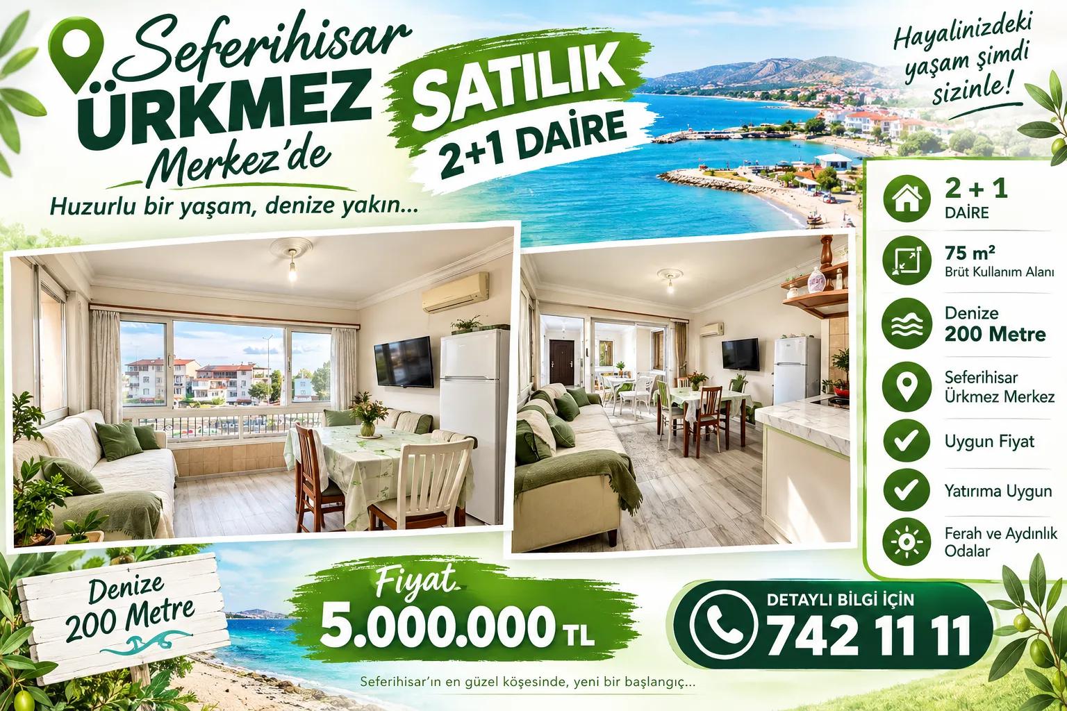 Seferihisar Ürkmez Im Zentrum zum Verkauf 2+1 zum Meer 200 metre Wohnung