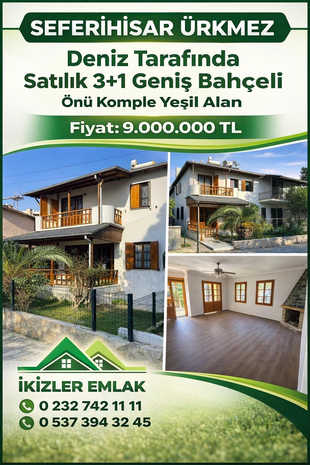 3+1 Maisonette-Villa Mit Garten In Seferihisar Ürkmez, Direkt Am Meer Zu Verkaufen.