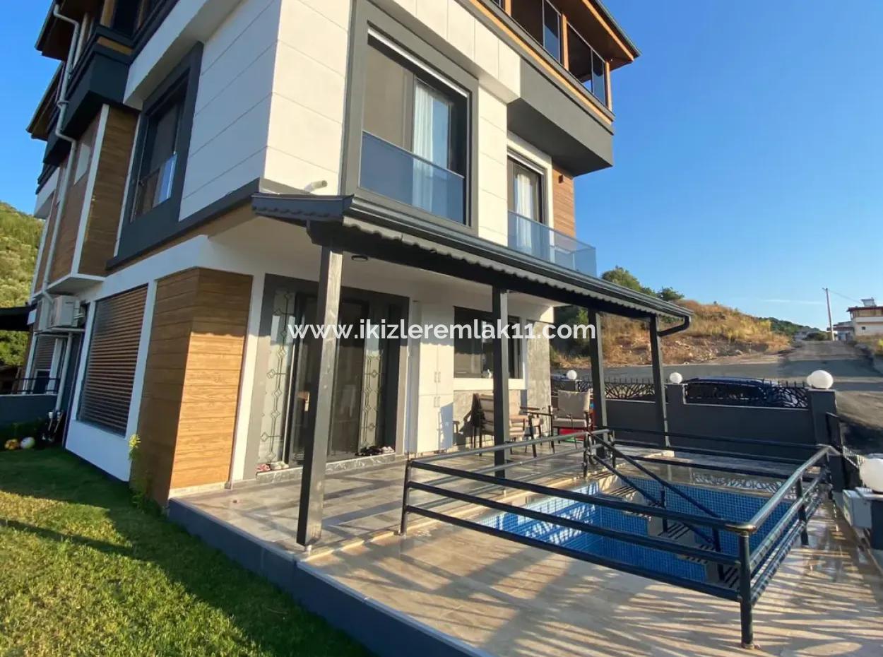 3 1 Detached Sea View Villa With Pool For Sale In Doganbey, Seferihisar