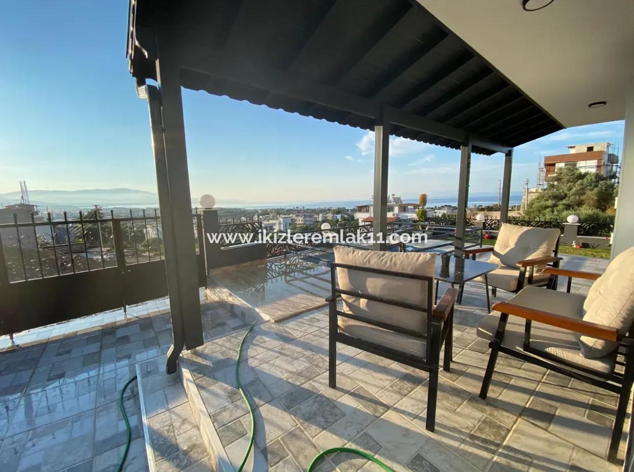 3 1 Detached Sea View Villa With Pool For Sale In Doganbey, Seferihisar