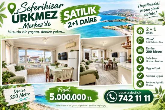 Seferihisar Ürkmez merkezde satılık 2+1 denize 200 metre daire