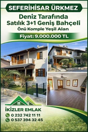 Seferihisar Ürkmez’de Deniz Tarafında Satılık 3 + 1 Bahçeli Dubleks Villa